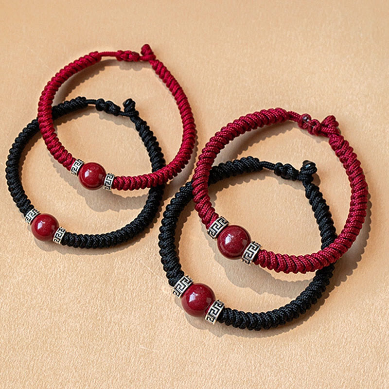 Buddha Stones 925 Sterling Silver Natural Cinnabar Bead Calm Handmade Braided String Bracelet - image 14