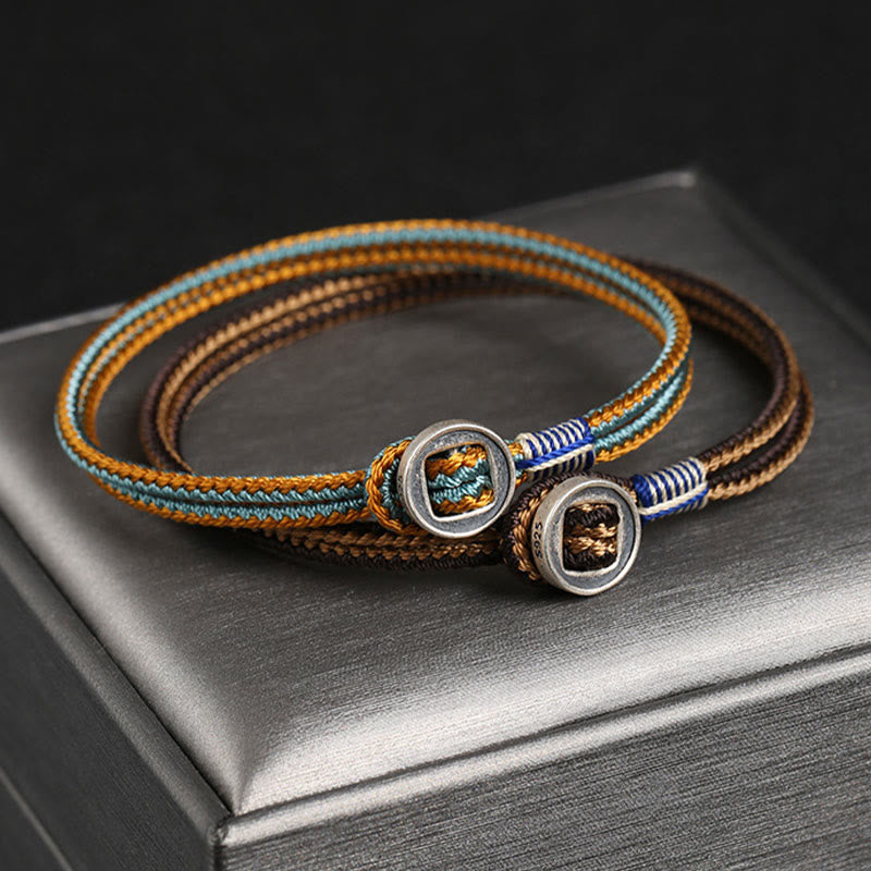 Buddha Stones  925 Sterling Silver Handmade Button Protection Weave String Bracelet - image 2