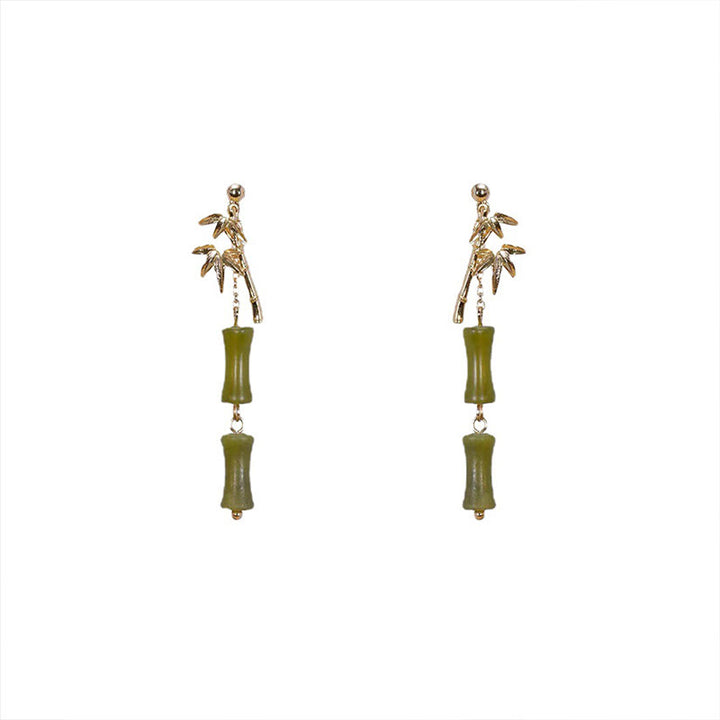 Buddha Stones 925 Sterling Silver Posts Copper Plated Gold Natural Peridot Bamboo Leaf Drop Earrings