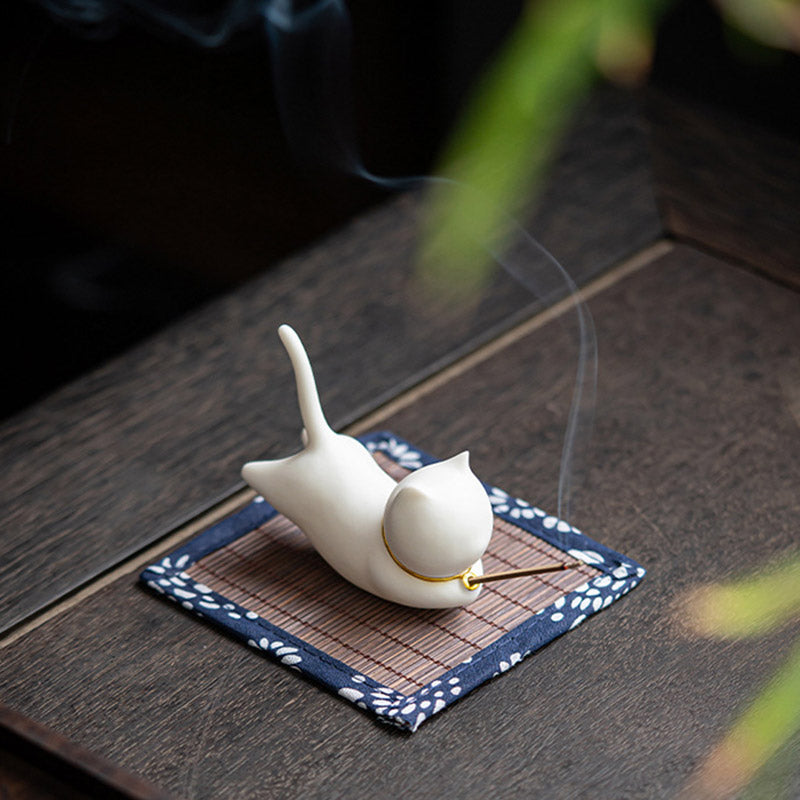 Lovely Cat Panda Ceramic Blessing Incense Burner Decoration - image 5