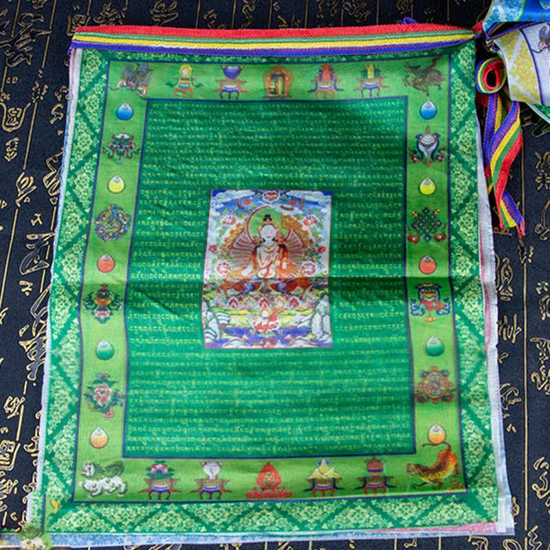 Tibetan 5 Colors Windhorse Buddha Tara Scriptures Healing Auspicious Outdoor Prayer Flag