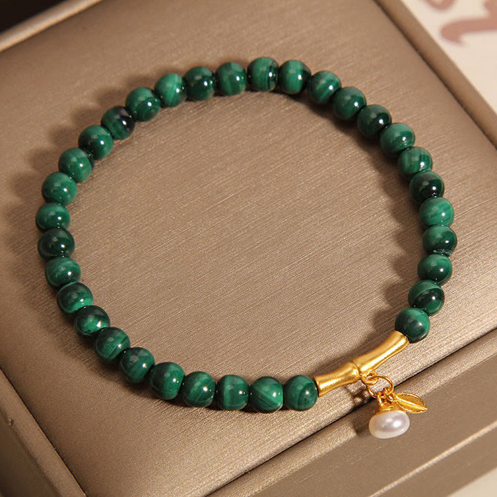 Buddha Stones Natural Malachite Pearl Lucky Bamboo Anti-Anxiety Bracelet