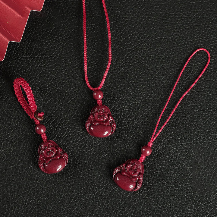 Buddha Stones Laughing Buddha Cinnabar Blessing Necklace Pendant Phone Hanging Decoration Key Chain - image 4