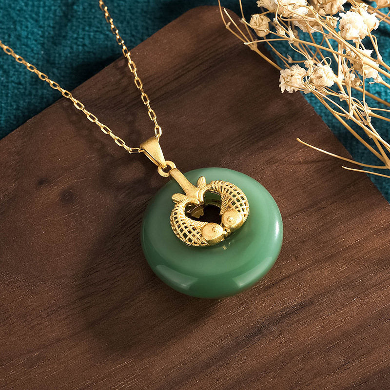 Buddha Stones Cyan Jade Koi Fish Luck Necklace Pendant - image 2