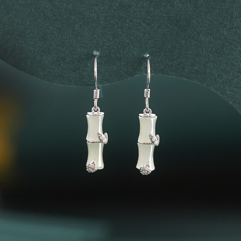 925 Sterling Silver Hetian Jade Chrysoberyl Cat Eye Red Agate Bamboo Luck Drop Earrings - image 8