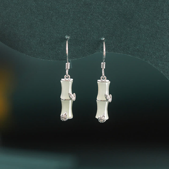 925 Sterling Silver Hetian Jade Chrysoberyl Cat Eye Red Agate Bamboo Luck Drop Earrings - image 8