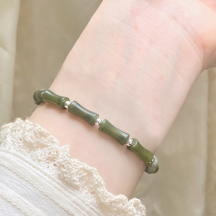 Buddha Stones 925 Sterling Silver Bamboo Jade Lucky Cat Fu Character Luck Abundance Bracelet - image 15