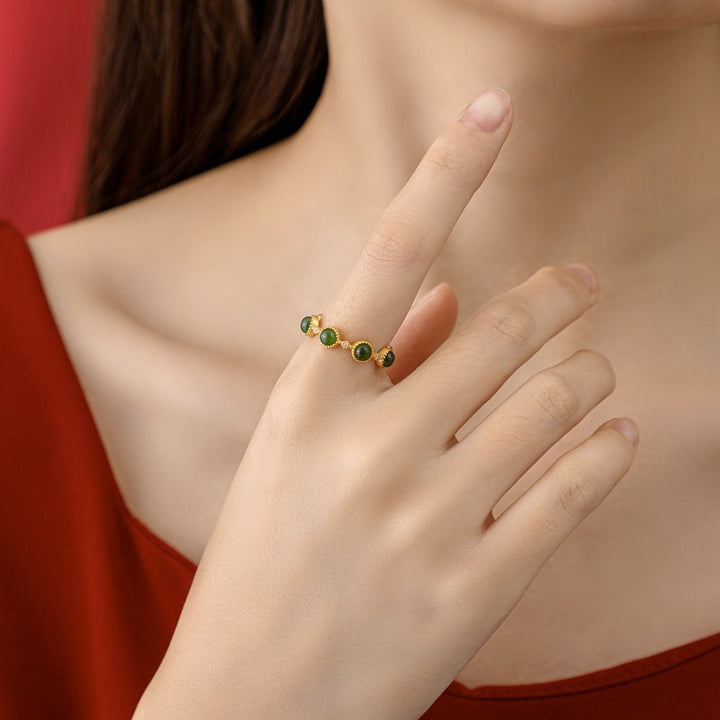 Buddha Stones Cyan Jade Healing Calm Adjustable Ring