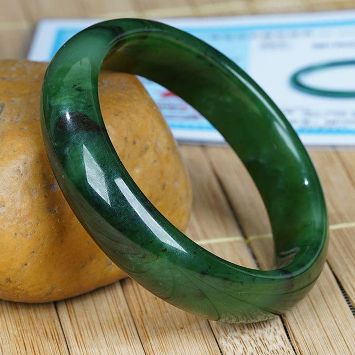 Natural Hetian Cyan Jade Happiness Success Bracelet Bangle - image 10