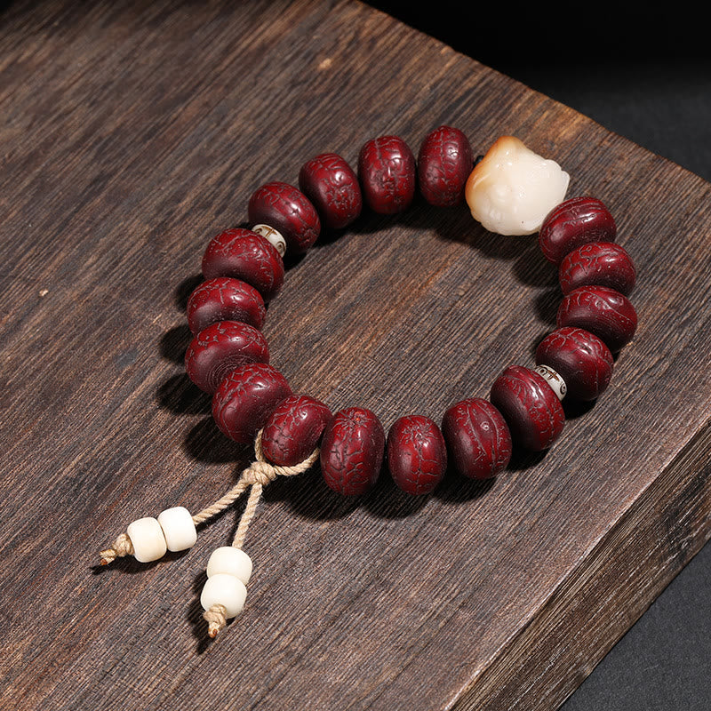 Buddha Stones Tibet Bodhi Seed Dzi Bead Dancing Lion Luck Bracelet Wrist Mala