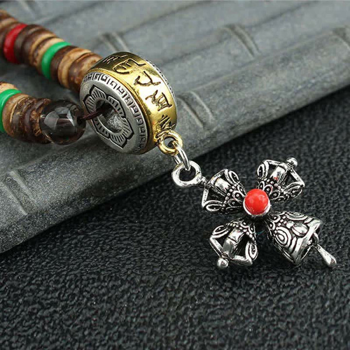 Buddha Stones Tibetan Om Mani Padme Hum Prayer Wheel Rotation Vajra Wood Necklace Pendant - image 29