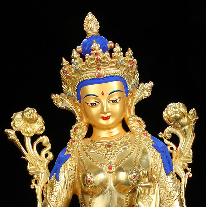 Bodhisattva Green Tara Protection Copper Gold Plated Statue Decoration - image 8