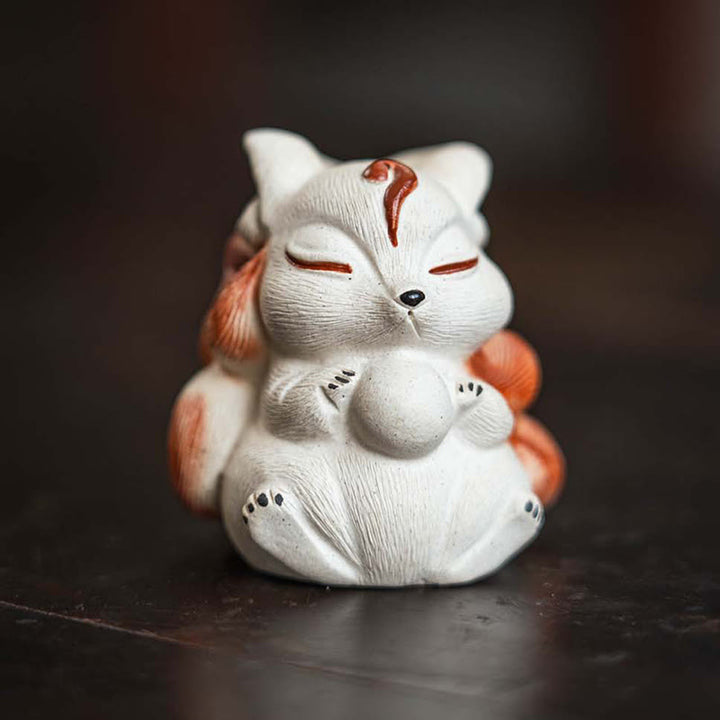 Buddha Stones Mini Nine Tailed Fox Purple Clay Luck Desk Decoration - image 4