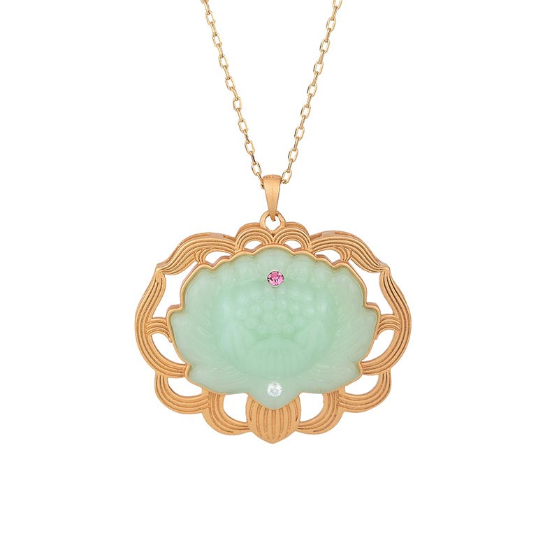 Natural Jade Lotus Harmony Necklace Pendant - image 3