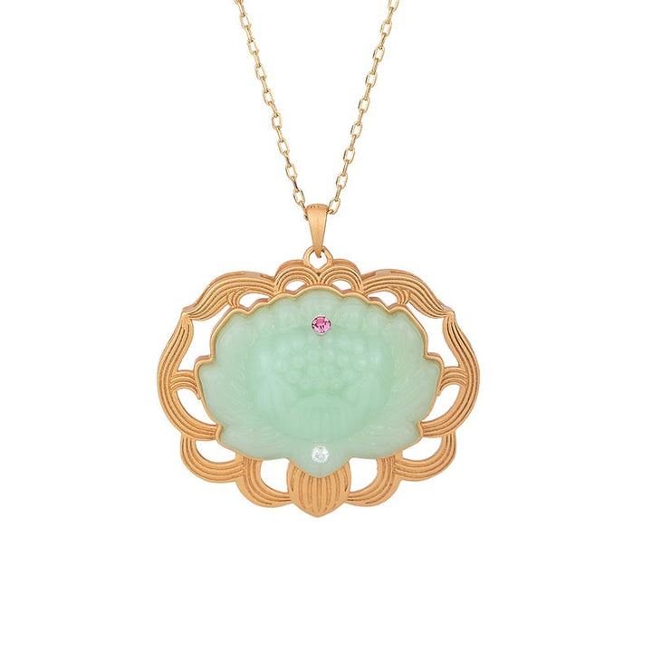 Natural Jade Lotus Harmony Necklace Pendant - image 3