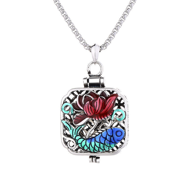 Buddha Stones Koi Fish Lotus Copper Coins Luck Ghau Prayer Box Necklace Pendant - image 6