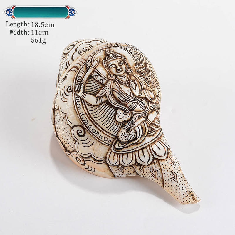Tibetan Handmade Engraved Shankha Buddha Avalokitesvara Conch Shell Wealth Decoration - Manjushri 18.5*11cm - image 12