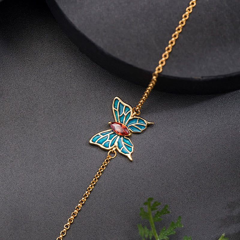 Buddha Stones 925 Sterling Silver Butterfly Zircon Love Chain Bracelet - image 3