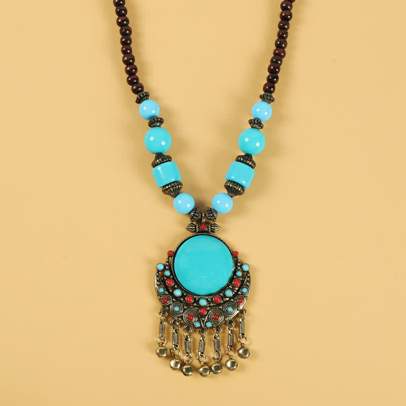 Tibetan Retro Beads Tassel Hair Decoration Hair Accessories - Sun Moon-Blue - image 5