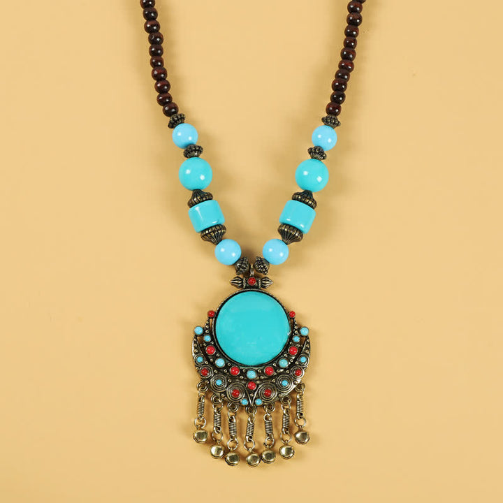 Tibetan Retro Beads Tassel Hair Decoration Hair Accessories - Sun Moon-Blue - image 5