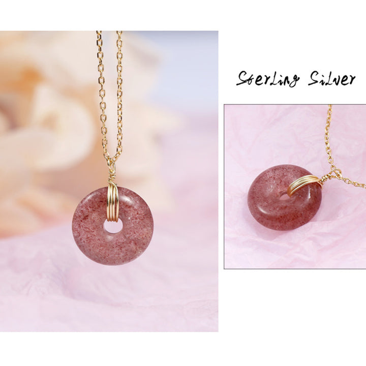 925 Sterling Silver Strawberry Quartz Healing Positive Necklace - image 7