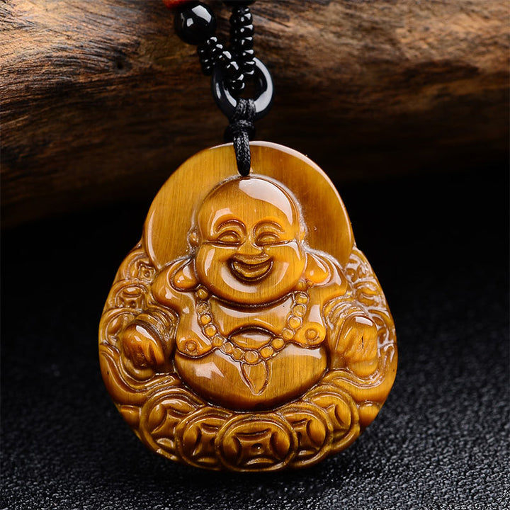 Buddha Stones Tiger's Eye Laughing Buddha Blessing Necklace - image 2
