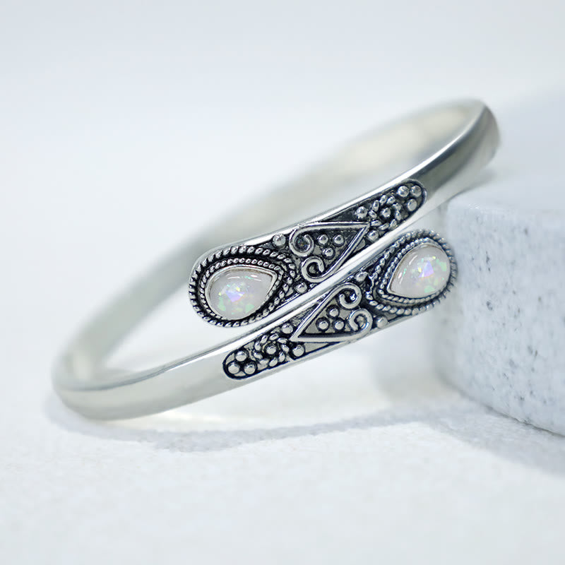Buddha Stones Zircon Water Drop Pattern Healing Cuff Bracelet Bangle - White Zircon - image 4