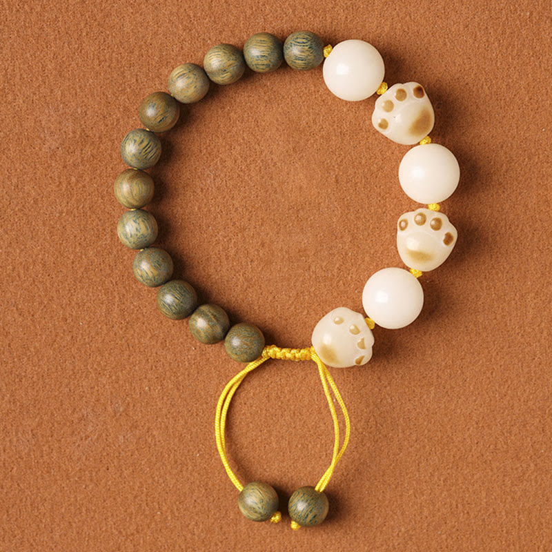 Buddha Stones Natural Green Sandalwood Bodhi Seed Cat Paw Claw Cure Bracelet - Green Sandalwood&Bodhi Seed(Wrist Circumference 14-15cm) - image 1