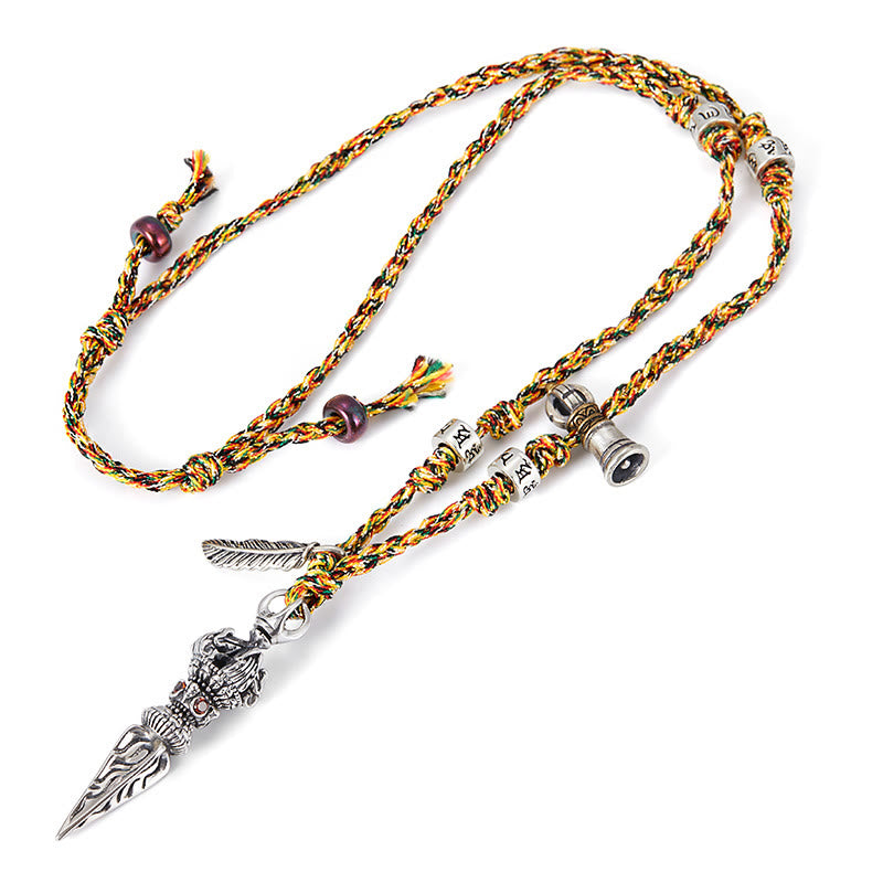 Tibetan Handmade 925 Sterling Silver Dorje Vajra Om Mani Padme Hum Feather Strength Necklace Pendant - image 7