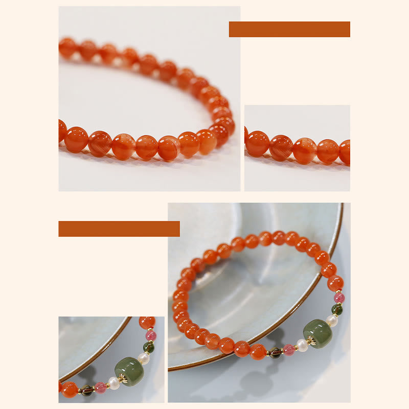 Buddha Stones Natural Red Agate Hetian Jade Bead Confidence Calm Bracelet