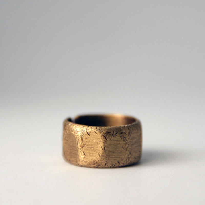 Tibetan Simple Design Copper Brass Frosted Wealth Ring - image 19