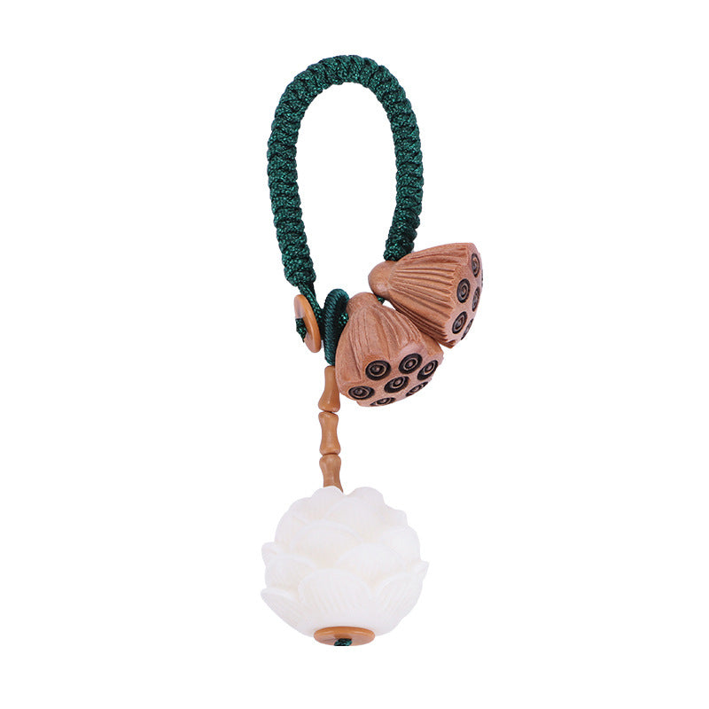 Buddha Stones Lotus Natural White Bodhi Seed Peach Wood Luck Keychain Decoration - image 4