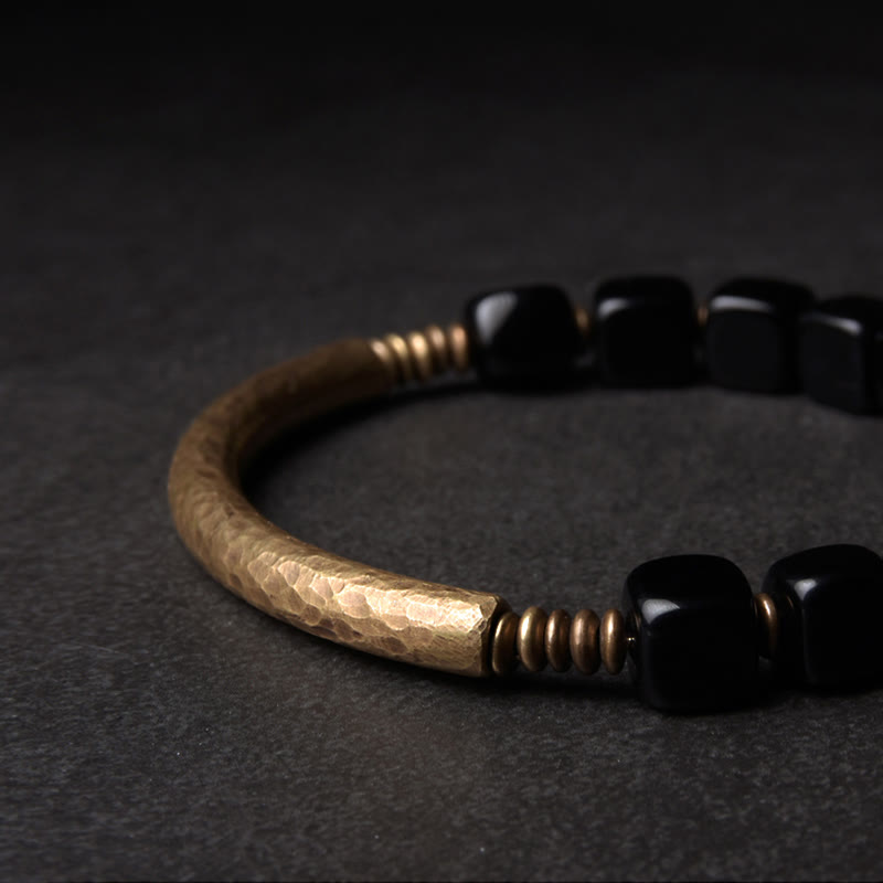 Buddha Stones Black Obsidian Crystal Copper Strength Couple Bracelet - image 6
