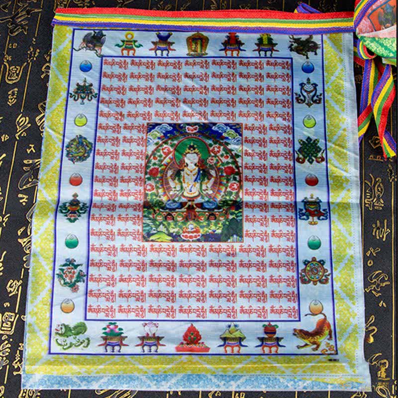 Tibetan 5 Colors Windhorse Buddha Tara Scriptures Healing Auspicious Outdoor Prayer Flag