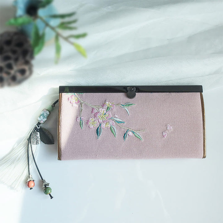 Flower Plum Peach Blossom Bamboo Double-sided Embroidery Large Capacity Cash Holder Wallet Shopping Purse - image 20