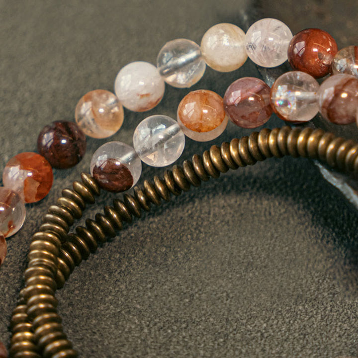 Buddha Stones Purple Phantom Red Hematoid Quartz Green Rutilated Quartz Copper Love Forgive Bracelet - image 16