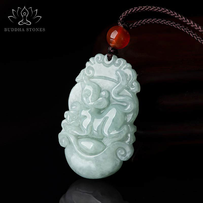 Natural Jade 12 Chinese Zodiac Sucess Pendant Necklace - image 1