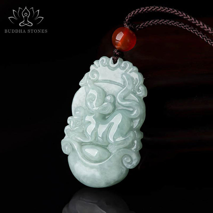 Natural Jade 12 Chinese Zodiac Sucess Pendant Necklace - image 1