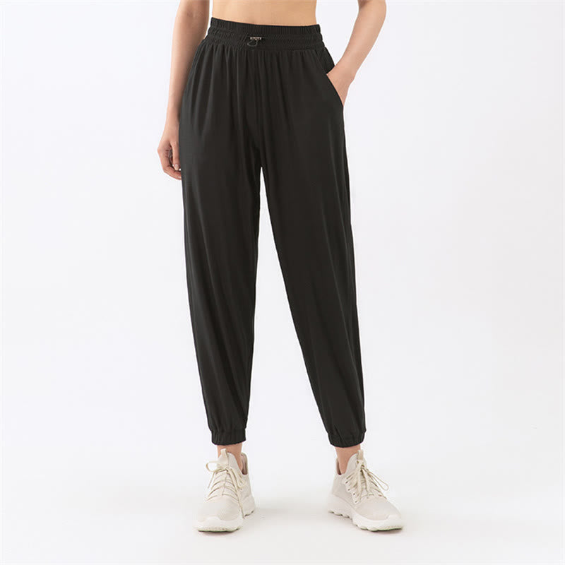 Buddha Stones Solid Color Loose Yoga Sports Track Pants With Pockets