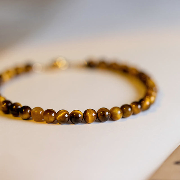 Buddha Stones 14K Gold Plated Natural Tiger Eye Stone Courage Protection Bracelet