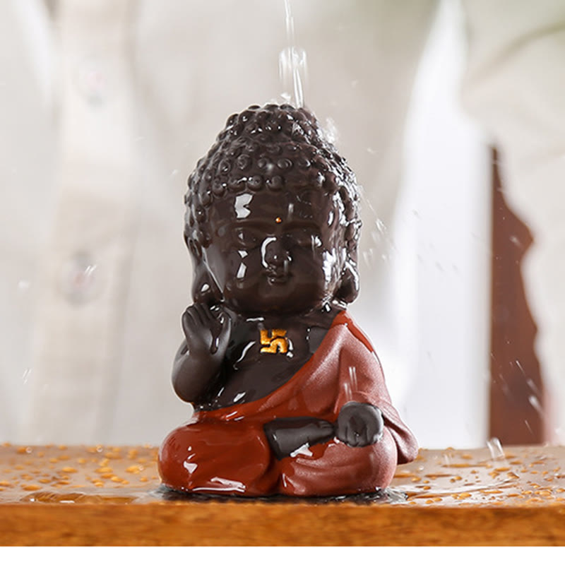 Buddha Stones Small Buddha Serenity Purple Clay Home Desk Decoration - image 12