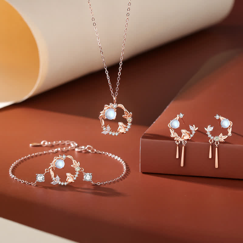 925 Sterling Silver Year of the Rabbit Moonstone Moon Flower Pattern Necklace Pendant Bracelet Earrings - image 3