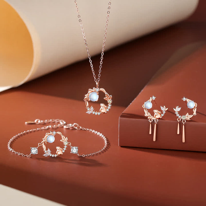 925 Sterling Silver Year of the Rabbit Moonstone Moon Flower Pattern Necklace Pendant Bracelet Earrings - image 3
