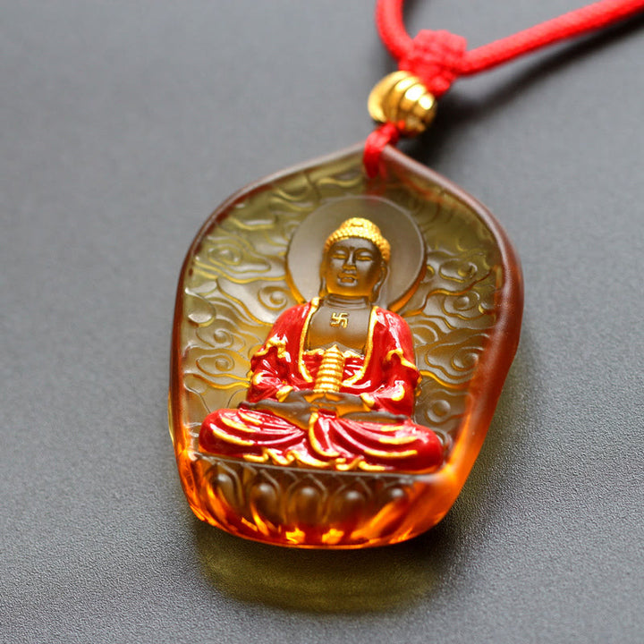 Buddha Stones Tibet Medicine Buddha Liuli Crystal Compassion Necklace Pendant - Auspicious Clouds Medicine Buddha - image 6