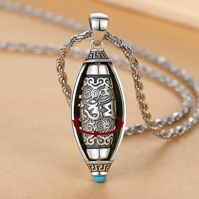 Buddha Stones Tibet Om Mani Padme Hum Protection Necklace Rotatable Pendant - image 0