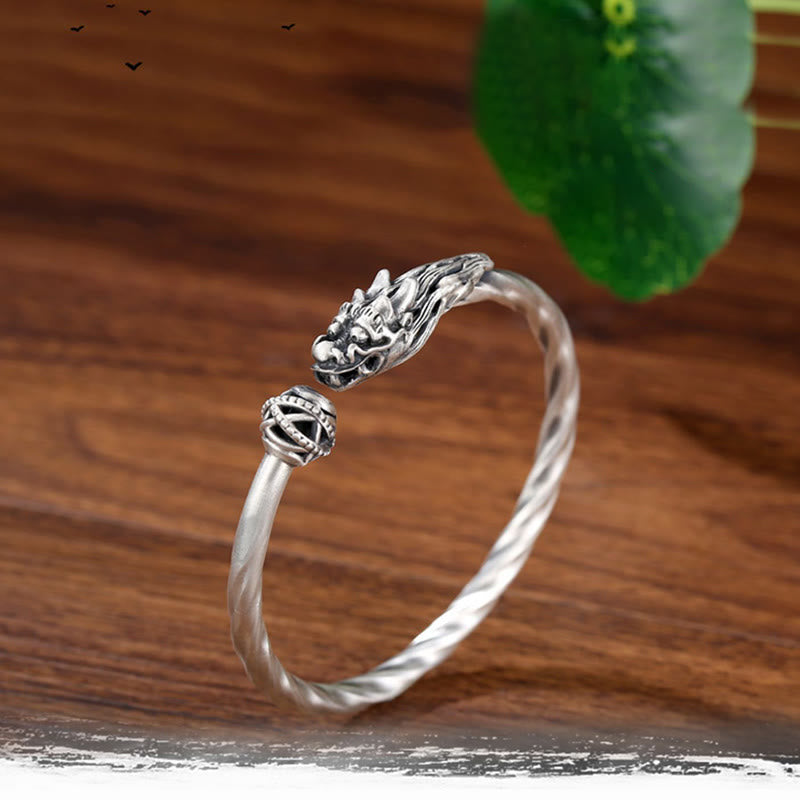Buddha Stones 999 Sterling Silver Year of the Dragon Luck Strength Metal Cuff Bracelet Bangle - image 6