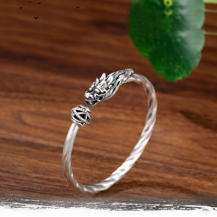 Buddha Stones 999 Sterling Silver Year of the Dragon Luck Strength Metal Cuff Bracelet Bangle - image 6
