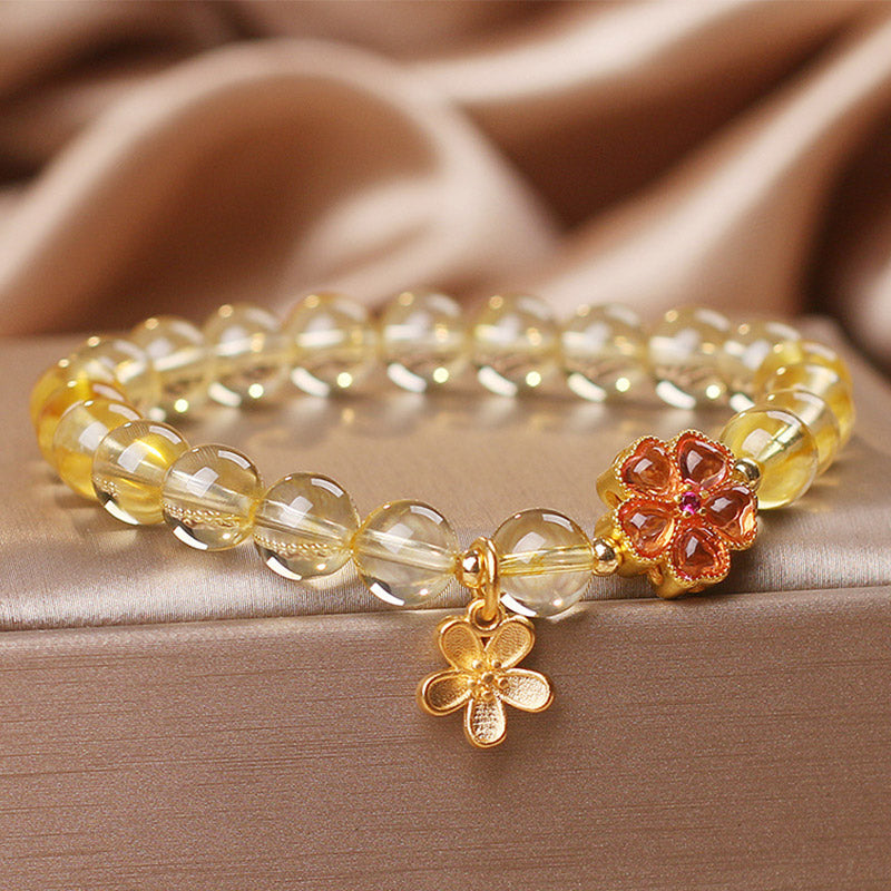 Buddha Stones Natural Citrine Flower Charm Prosperity Protection Bracelet