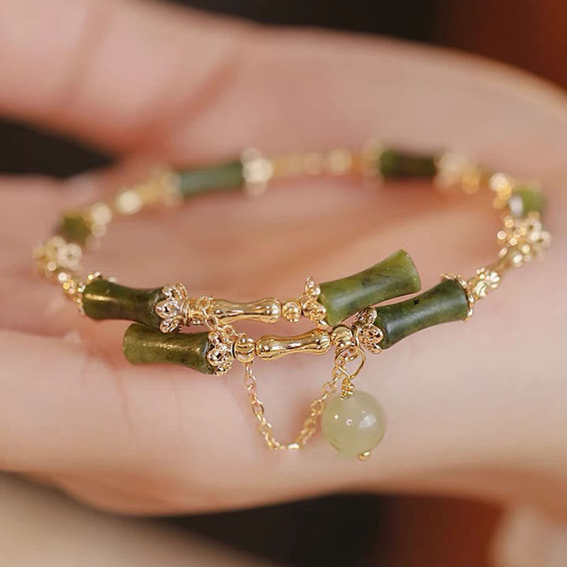 Buddha Stones Bamboo Jade Pattern Luck Bracelet Bangle - Green Bamboo - image 1