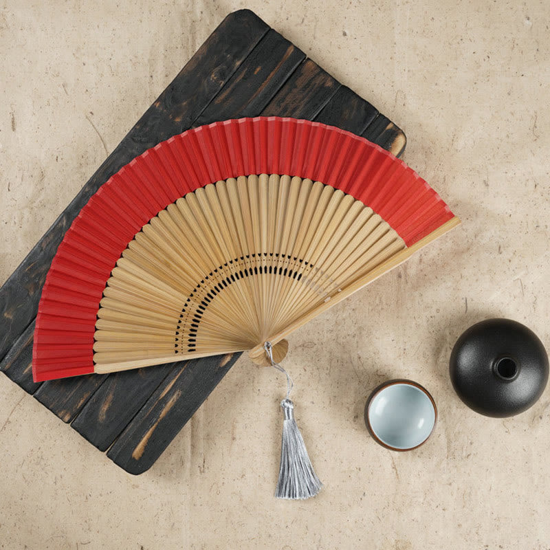 Buddha Stones Simple Cherry Flower Hollow Engraved Handheld Bamboo Folding Fan